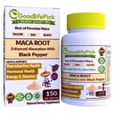 Peruvian Maca Root Capsules 150 ct. Powerful Maca Mélange de jaune rouge et noir de maca racine avec poivre noir. Tous naturels non OGM végétalien sans stéarate Pas de poudre de riz Pas de silice Pas de remplissage