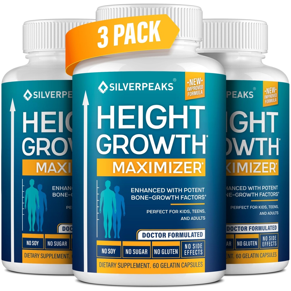 SILVERPEAKS Growth Capsules to Grow Taller - Height Growth Maximizer met calcium voor botsterkte - Made in USA - Natural Get Taller Supplement - Free of Growth Hormone - Pack of 3