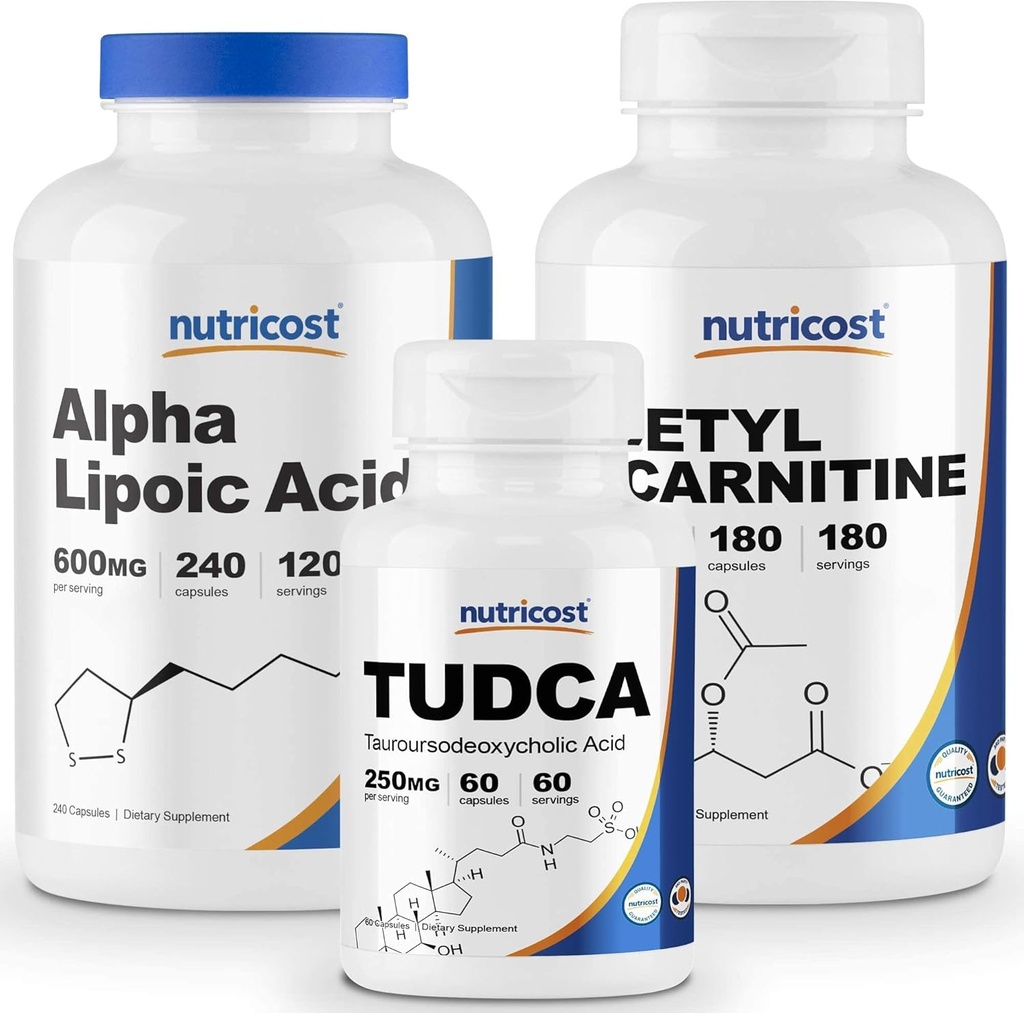 Nutricost Alpha Lipoïnezuur 600mg, 240 Caps & Tudca 250mg, 60 Caps & Acetyl L-Carnitine 500mg, 180 Caps