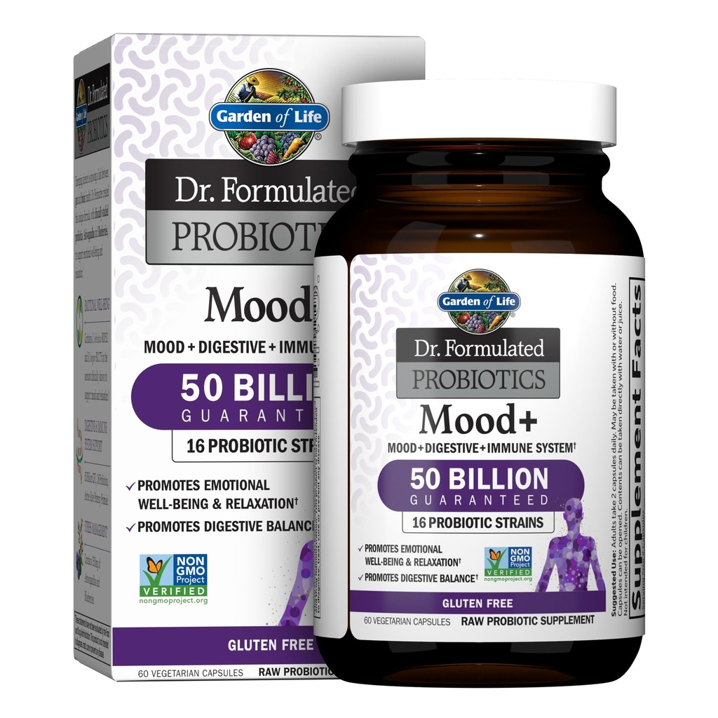 Tuin van het leven Dr. Geformuleerde Probiotica Mood+ - 50 miljard CFU - Ondersteunt Ontspanning & Digestieve Gezondheid - 60 Vegetarische Capsules