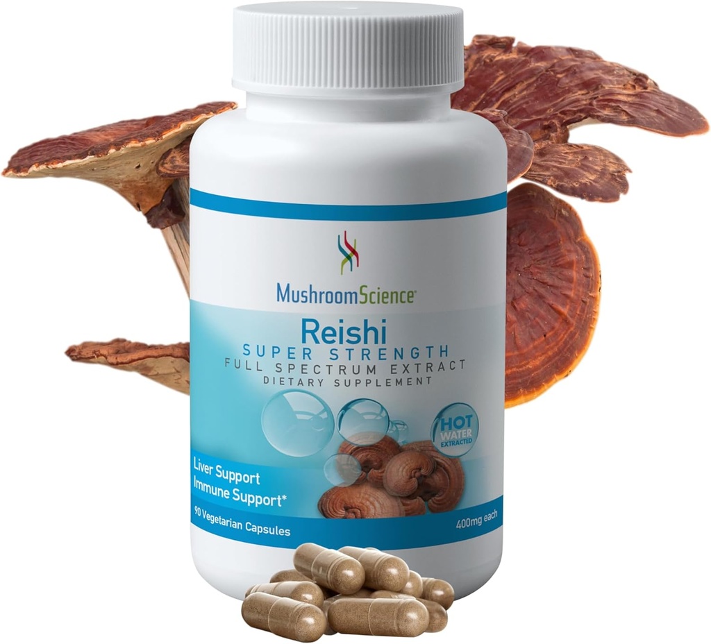 PaddestoelenWetenschap Reishi Paddestoelen Capsules, Super Kracht Volledige Spectrum Extract, Natuurlijke Paddestoelen Supplement voor Volwassenen, Warm water Geextracteerde Paddenstoelen, Gezondheidsondersteuning, Vegetarisch, 400MG, 90 CT