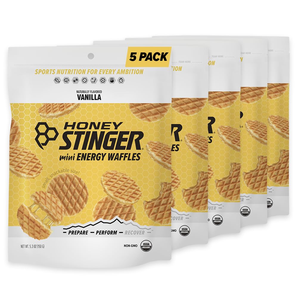Miel Stinger Bio Mini Vanilla gaufres, Energy Stroopwafel pour l'exercice, l'endurance et la performance, la nutrition sportive pour la maison et le gym, avant et après l'entraînement, 5 sacs, 26.5 Ounce