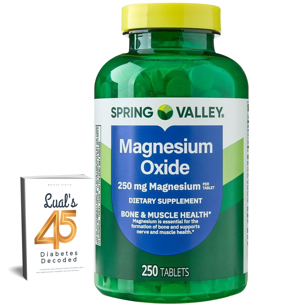 Spring Valley Magnesium 250mg 250 Telling, Bone & Muscle Health, Beste Magnesium Supplement voor Vrouwen, Dieet Supplement Bundle met Lual 45 Diabetes Decoded