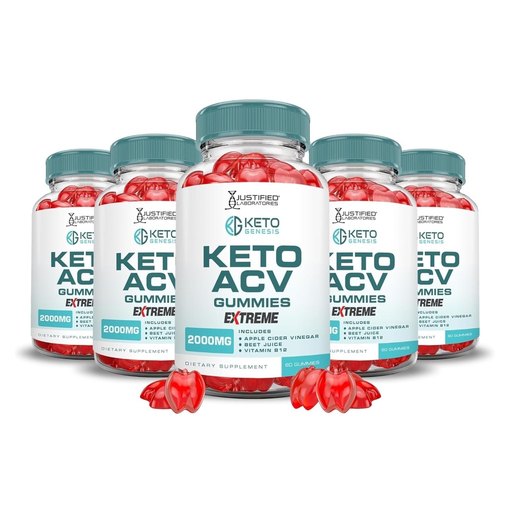 Justified Laboratories (5 Pack Keto Genesis Keto ACV Gummies 2000MG Keto Genesis Keto Gummies Advanced Formula Apple Cider Vinegar met Granaatappel Beet Juice Powder B12 Vegan Non GMO 300 Gummys