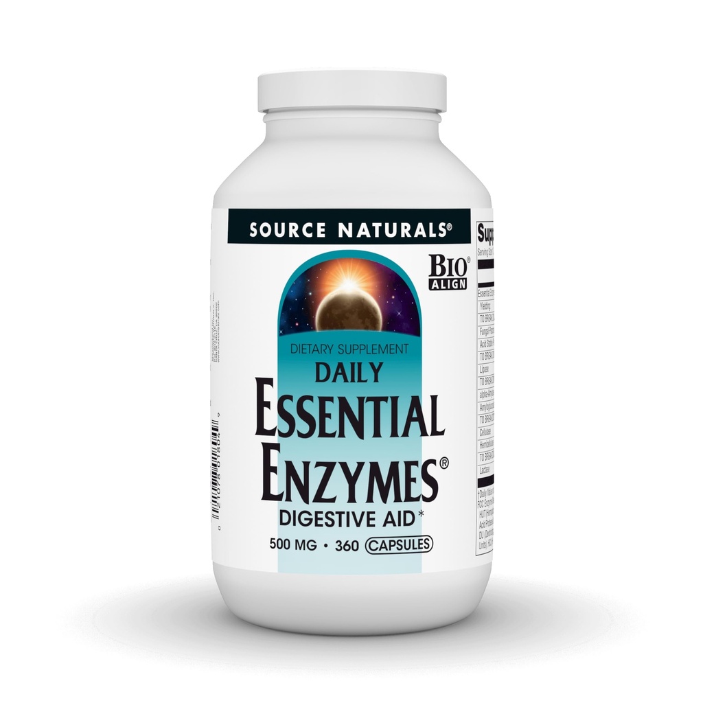 Source Naturals Essential Enzymes 500mg, Bio-uitgelijnd Multiple Enzyme Supplement Herbal Defense for Digestie, Gas, Constipatie & Bloating Relief - Digestieve Hulp* - 360 Capsules, 360 Servings