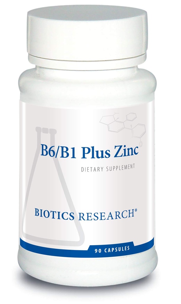 Recherche en biotechnologie B6 B1 Plus Zinc fournit des formes actives de vitamine B, 5mg de forme hautement biodisponible de zinc, aides à l'activité de plus de 300 enzymes dépendantes du zinc 90 Capsules