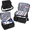 Double couche Sac de médecine avec compartiment isolé Organisateur de bouteilles de pilules avec fermeture éclair verrouillable, Organisateur de médicaments de voyage avec des paillettes d'épaule molles pour bouteilles de pilules, fournitures médicales