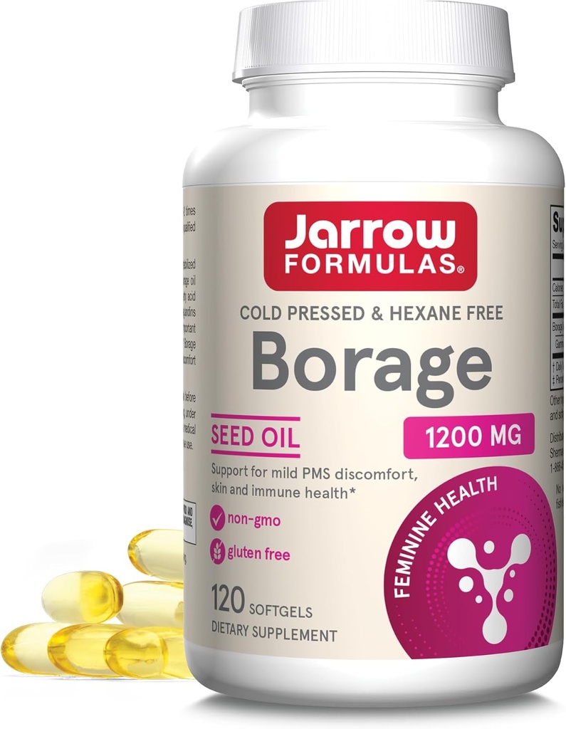 Jarrow Formulas Borage 1200 mg - 120 Softgels - Bron van GLA - Borage Oil Supplement - voor huidgezondheid & Immune System Support, Mild PMS Discomfort Support - Tot 120 Servings