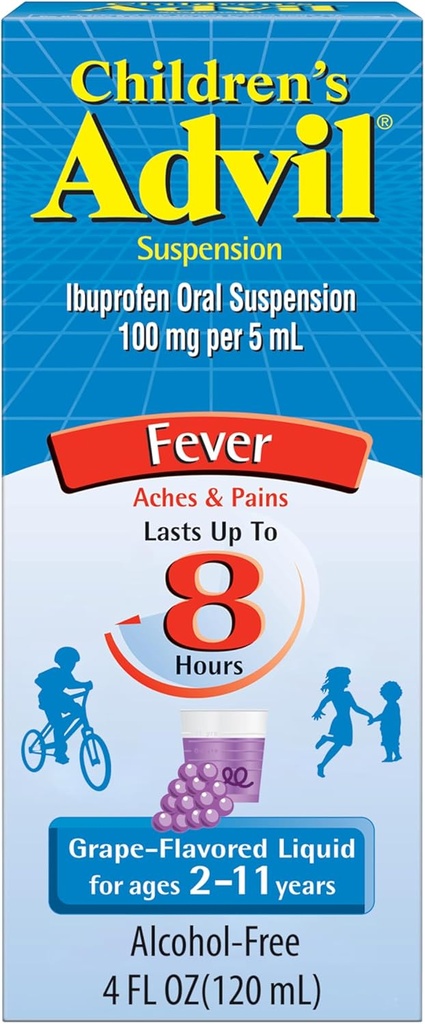 Enfants advil analgésique et réducteur de la fièvre, Ibuprofène des enfants médicament de soulagement de la douleur liquide, raisin - 4 Fl Oz