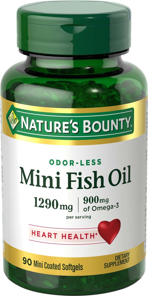 Nature's Bounty Mini Visolie Softgels, Burpless Visolie Omega 3 Supplementen, Ondersteunt Hart Gezondheid, 90 Softgels (Pack of 1)