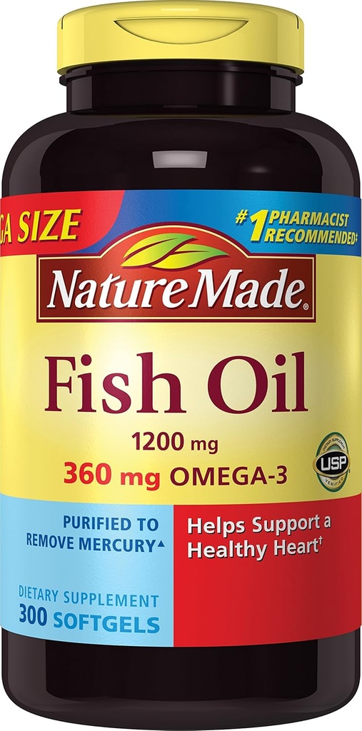 Nature Made 1200mg Fish Oil, 2400 per Serving, 360mg Omega-3, 300 Softgels, 300 Telling (Pack of 1)