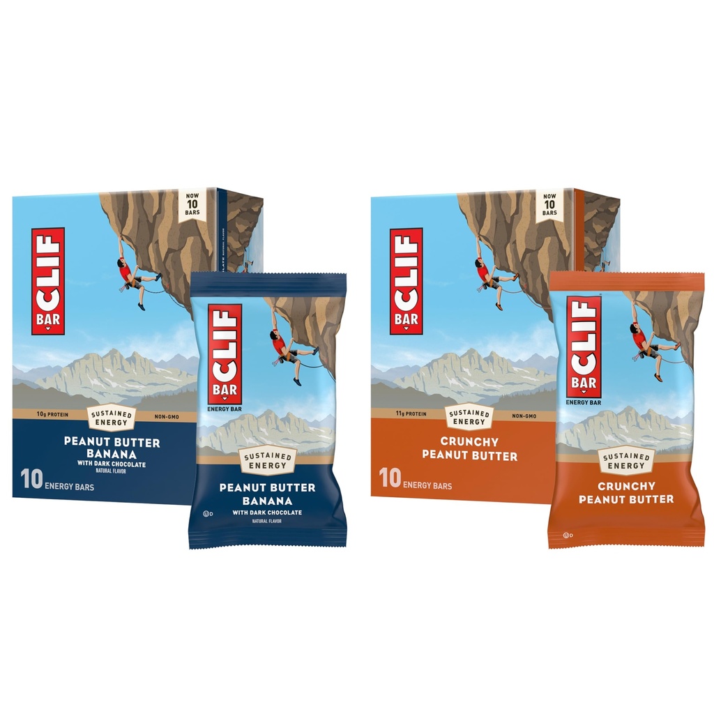 CLIF BAR - Energy Protein Bars - Crunchy Peanut Butter and Peanut Butter Banana with Dark Chocolate - Variety Pack - Made with Organic Haver - Energy Bars - Non-GMO - (20 Pack)