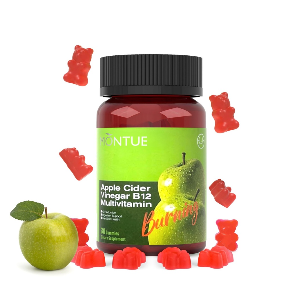 Gummées de vinaigre de cidre de pomme B12 Multivitamine, supplément de VAC Vitamines de gummy, supplément végétarien pour les femmes et les hommes, non OGM, soutenir les niveaux d'énergie normaux et la santé des gummées 60 Gummées (30)