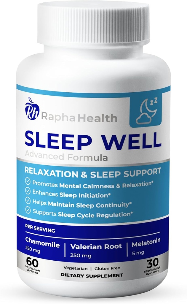 Aide naturelle au sommeil avec le glycinate de magnésium, la racine valériane et la camomille