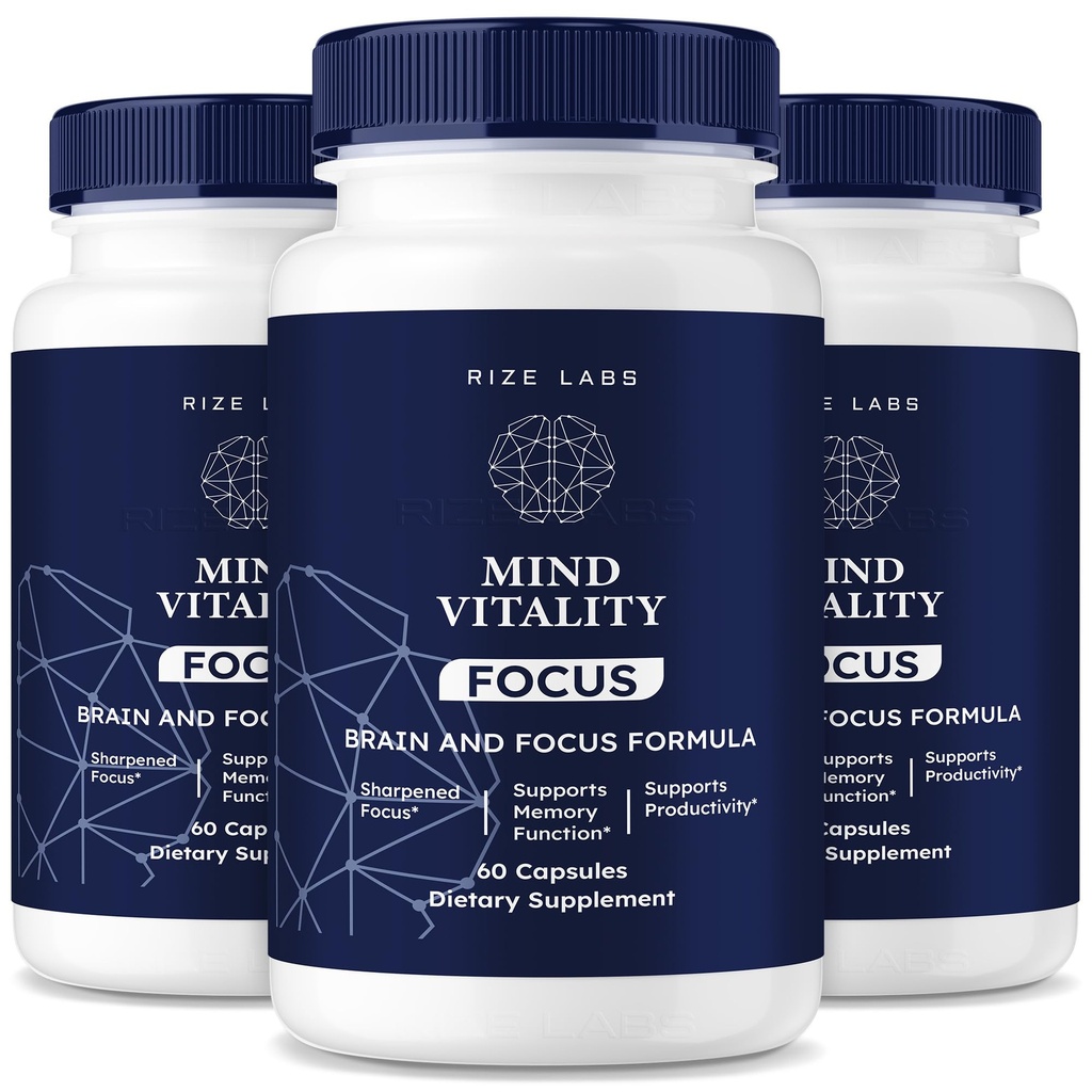 Rize labs Mind Vitality Focus Cerveau Supplément, Mind Vitality pour stimuler la concentration et la concentration et éviter la fatigue du milieu de l'après-midi, Mind Vitality Advanced Formula Reviews (180 Capsules) (Pack of 3)