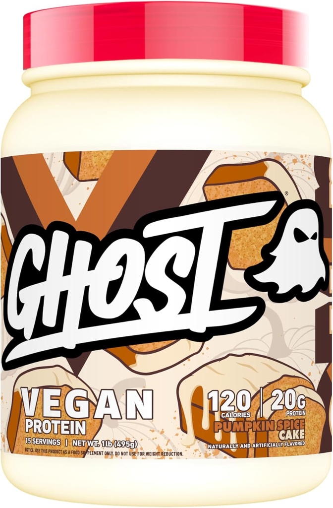GHOST Vegan Proteïne Poeder, Pompoen Spice Cake - 1LB Tub, 20G eiwit - Plant-Based Pea, Biologische Pompoen & Watermeloen Zaad Proteïne Blend - 