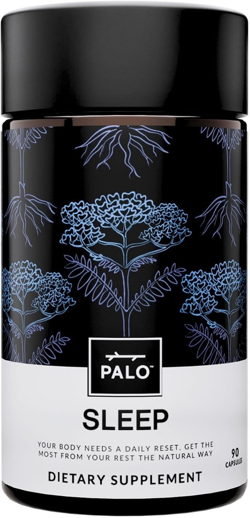 PALO Sleep & Stress Support – Supplément végétalien sans mélatonine avec racine valériane biologique, L-Theanine, Magnésium, Camomille, Lemon Baume & Passionflower – 90 Capsules