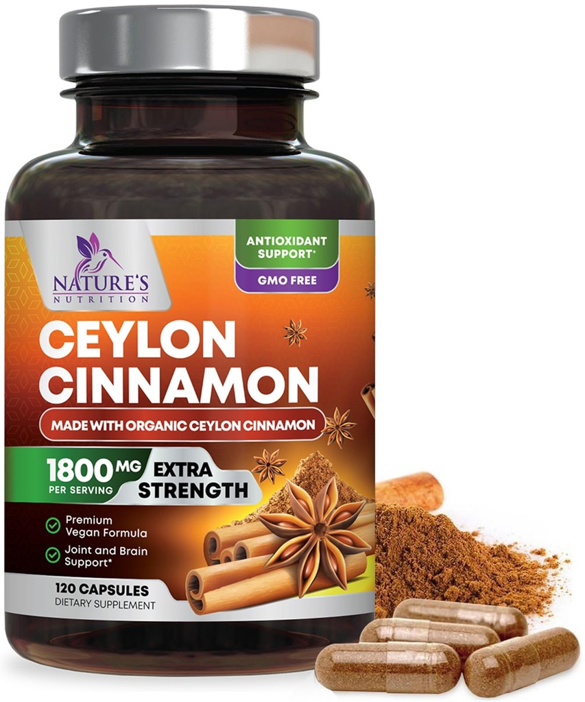 Biologische Ceylon Cinnamon Supplement 1800mg - Certified Organic Ceylon Cinnamon Powder Pillen - Energie & Heart Support for Women & Men, Bottled in USA, Antioxidant, Gluten Free, Non-GMO - 120 Capsules