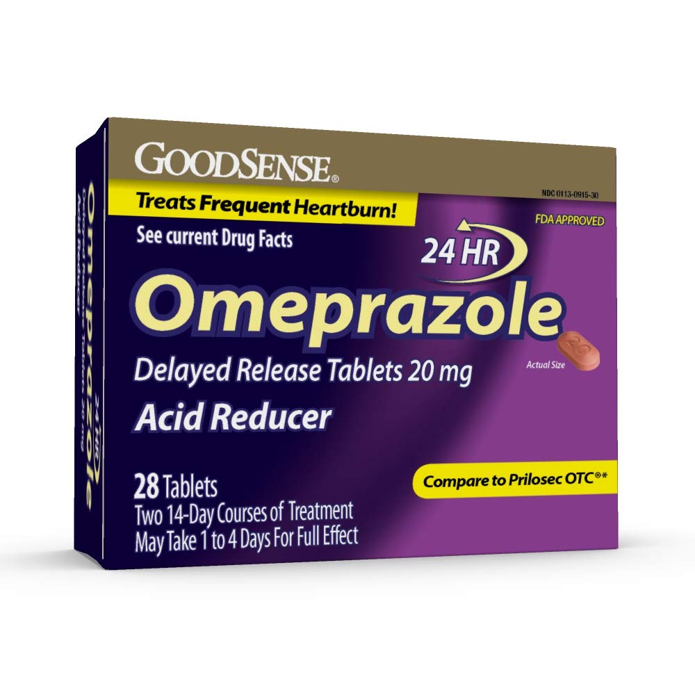 GoodSense Omeprazol vertraagde afgifte Tabletten 20 mg, Acid Reducer, Treats frequent Heartburn, 28 Tellen
