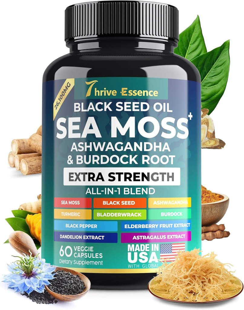 Sea Moss Extract, Black Seed Oil, Ashwagandha, Kurkuma & Meer 