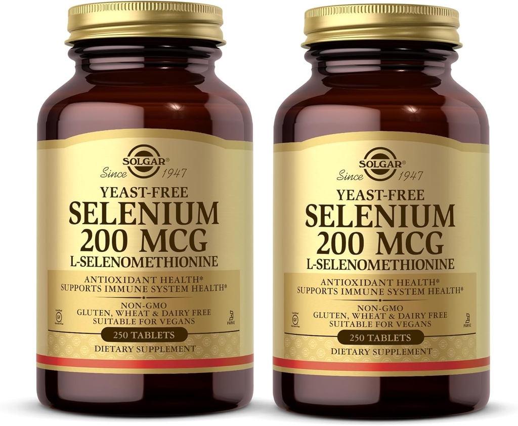 Solgar Yeast-Free Selenium 200 mcg - 250 tabletten, Verpakking van 2 - Ondersteunt Antioxidant & Immuun System Health - Non-GMO, Vegan, Glutenvrij, Zuivelvrij, Kosher - 500 Totaal porties