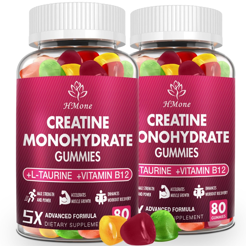 Creatine Monohydraat Gummies - 5g voor mannen en vrouwen, 160 Tel en Creatine Kauwbare supplementen voor spier Gain, spierkracht, energie Boost, en spier Builder, suikervrij, veganistisch
