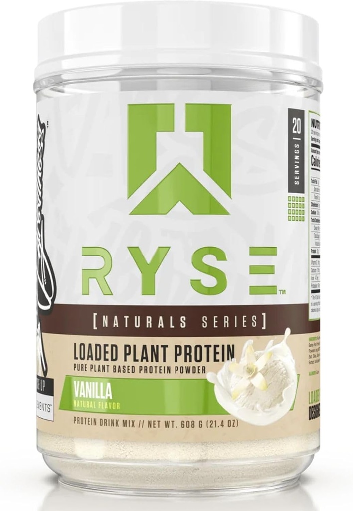 RYSE Geladen Plant Proteïne - Vanille - 20 g Natuurlijke Vegan Plant-Based Proteïne Poeder van Pea, Chickpea & Barley Rice - Geen kunstmatige kleuren, smaken of zoetstoffen - 20 porties