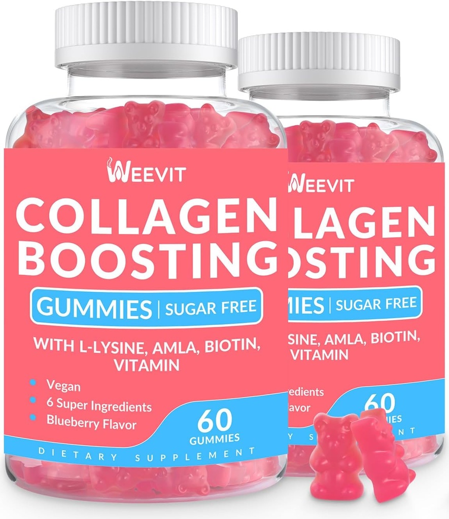 Collageen Boosting Gummies, Vegan Collageen Gummies for Women with L-Lysine, Amla, Biotin, Vitamine C, A, E, Collageen Booster Gummies Supplement for Hair Skin Nails