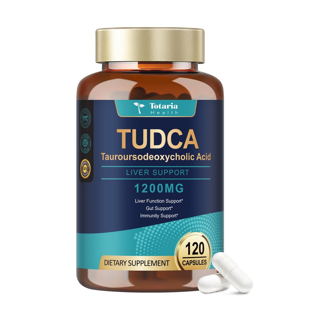 Totaria TUDCA Bile Zouten 1200mg (Taurousos deoxycholzuur), 120 Capsules, Ultra Strength Pure TUDCA Leversupplementen, Lever en Gallblad Reiniging & Reparatie, Veganistisch