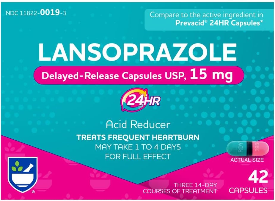 Rite Aid Lansoprazol 15mg - 42 Capsules, Acid Reducer Delayed Release Capsules USP, Heartburn Relief en Acid Reflux, tot 24 uur van verlichting