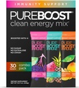Pureboost Immune Clean Energy Booster, Verfrissende Energie Drink Mix en Immuniteit Supplement met Vlierbes, 1.200 mg Vitamine C, Vitaminen A + D, en Zink. Suikervrij (Combo Pack, 30 Tellen)