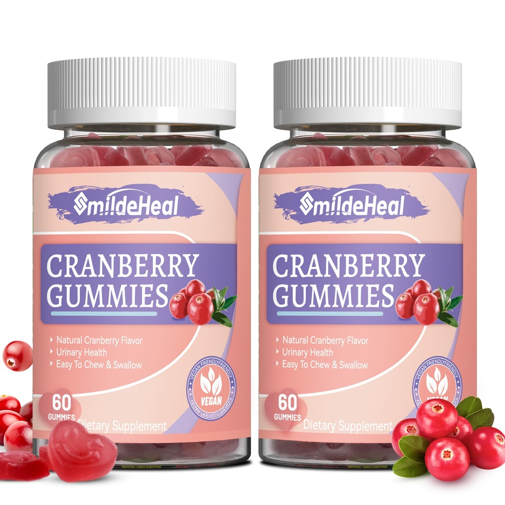 Cranberry Gummies 1000mg, Cranberry Supplementen voor vrouwen, met D-Mannose 250mg, Womens Probiotic Gummies, Urinary Tract Health, Cranberry Flavor, NO GGO's, 60 Tellen (Pack of 2)