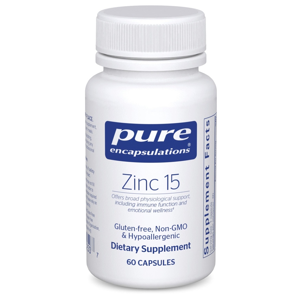 Pure Encapsulations Zink 15 mg - Zink Picolinaat Supplement for Immune System Support, Growth & Development - for Wound Healing - 60 Capsules