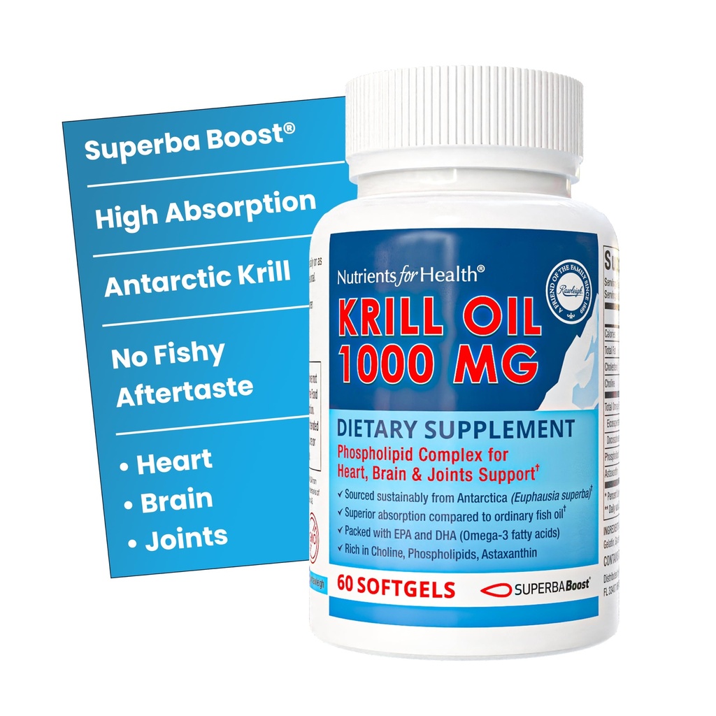 Huile de krill rouge premium de Rawleigh : 60 softgels non OGM, 1000mg d'huile d'Euphasia Superba par jour, riche en choline, Phospholipides, Astaxanthine, EPA & DHA Oméga-3 Acides gras, pour le cœur, les articulations, la santé du cerveau