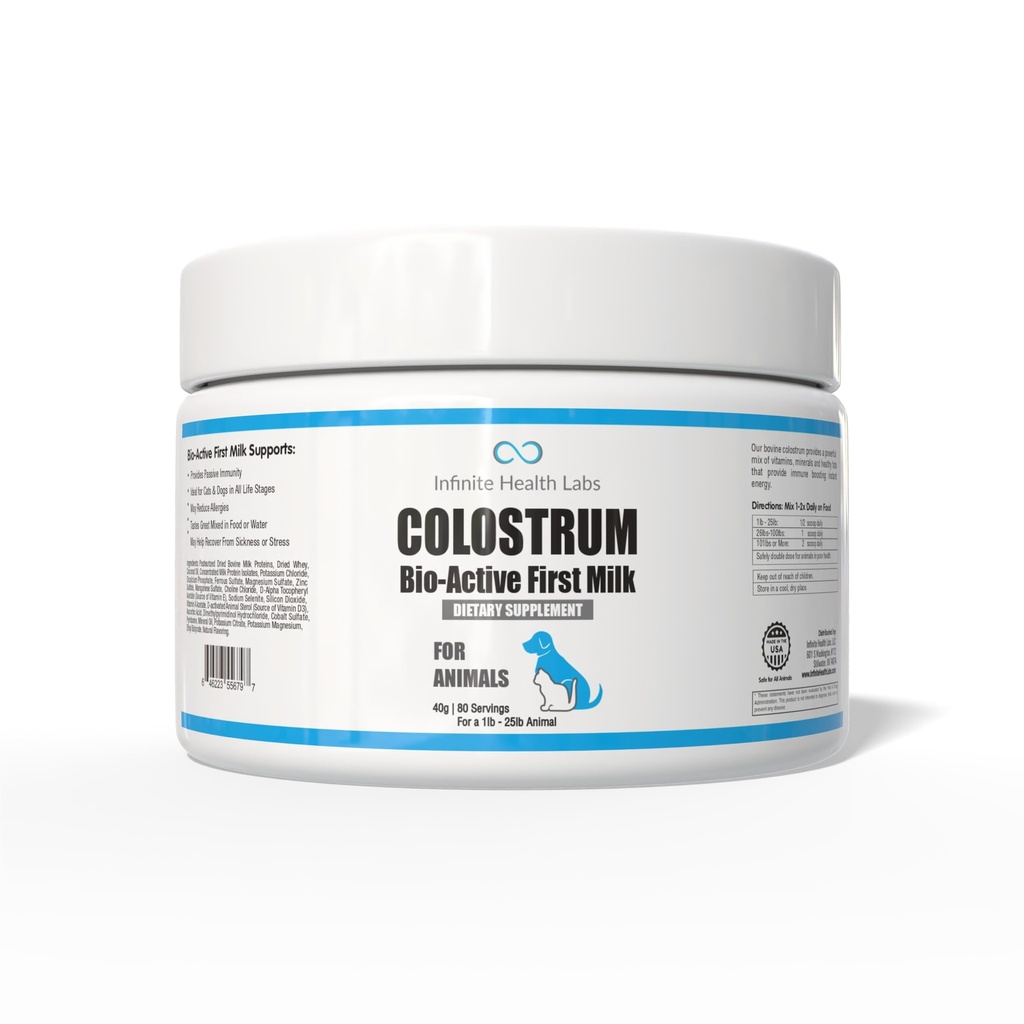 Bio-actief rundercolostrum voor honden, katten, puppies, kittens en huisdieren - Daily Colostrum Powder Supplement 40g (80 porties)