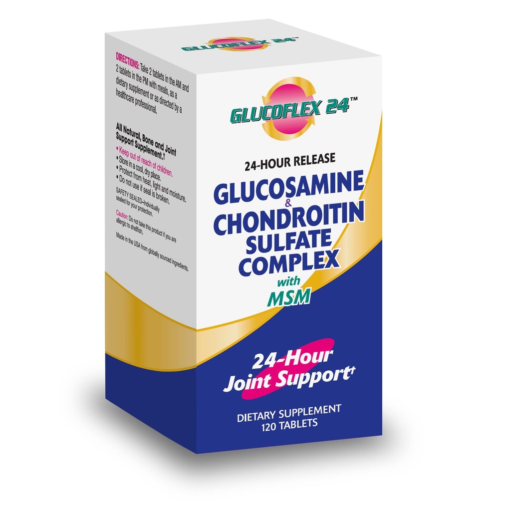 Glucoflex Glucosamine & Chondroitin Sulfate met MSM, 24-uurs gezamenlijke ondersteuning, gezonde botten, ondersteunt gezonde mobiliteit, 30 porties, 120 tellen