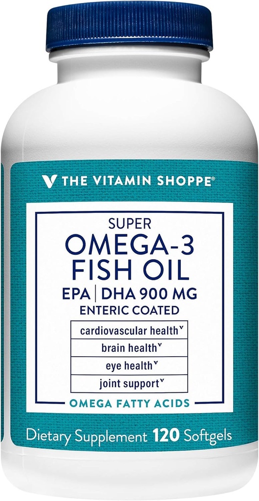 The Vitamin Shoppe Omega 3 Fish Oil 1290mg, EPA 735mg & DHA 165mg, Purity Assured, Molecularly Distilled to Support Cardiovasculaire, Joint and Brain Health (120 Softgels)
