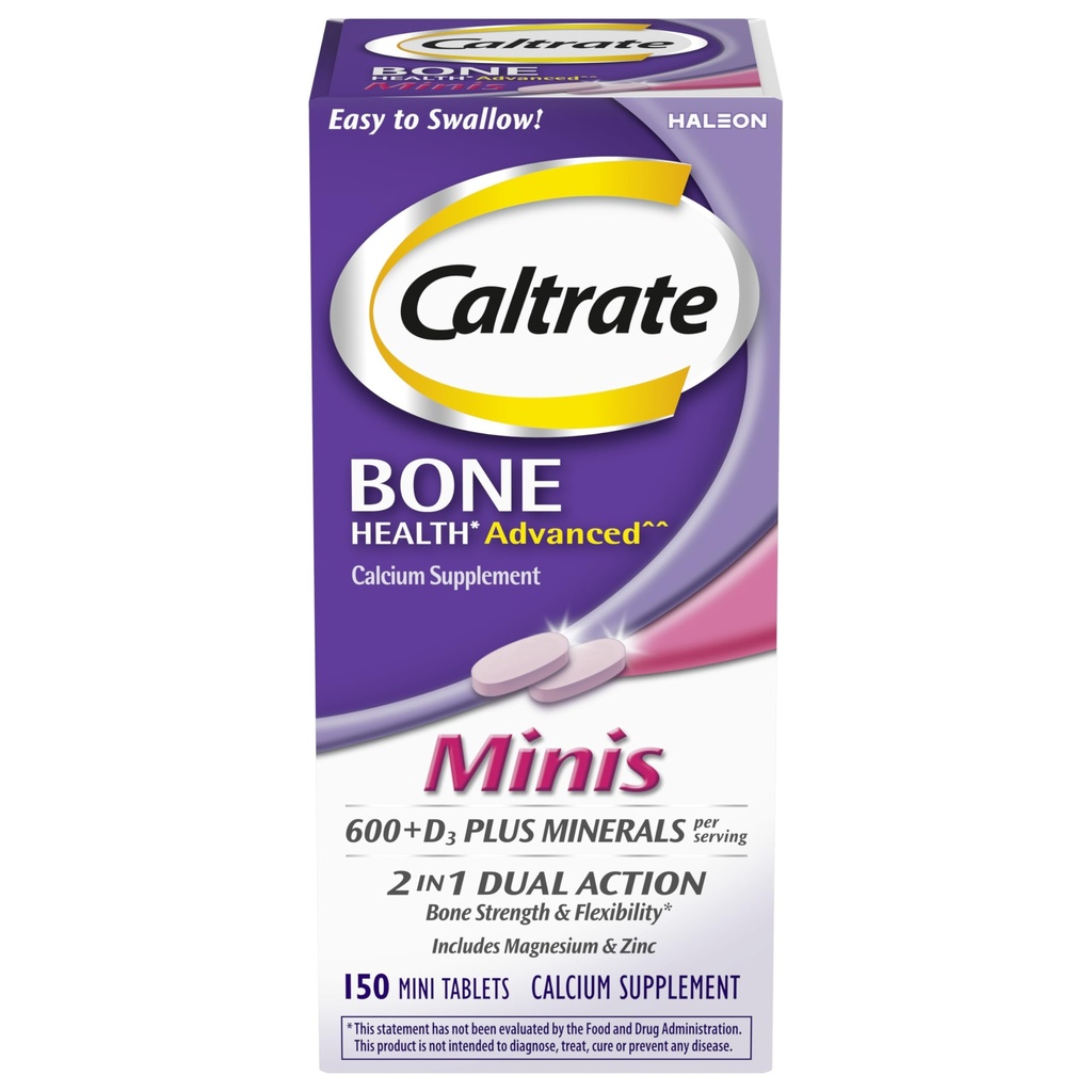 Caltrate Minis 600 Plus D3 Plus Mineralen Calcium en vitamine D Supplement Tabletten, Bone Health en Mineraal Supplement voor Volwassenen - 150 Tellen