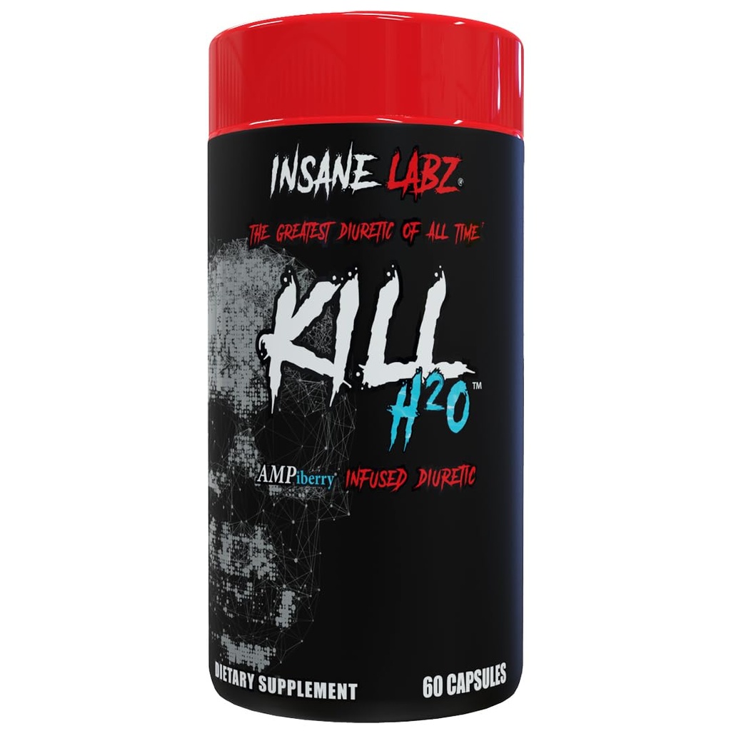 Insane Labz Kill H2O, diurétique infusé d'AMPiberry, réduire la rétention d'eau et le dégel avec la racine de dandelion et extrait de thé vert, 20 portions