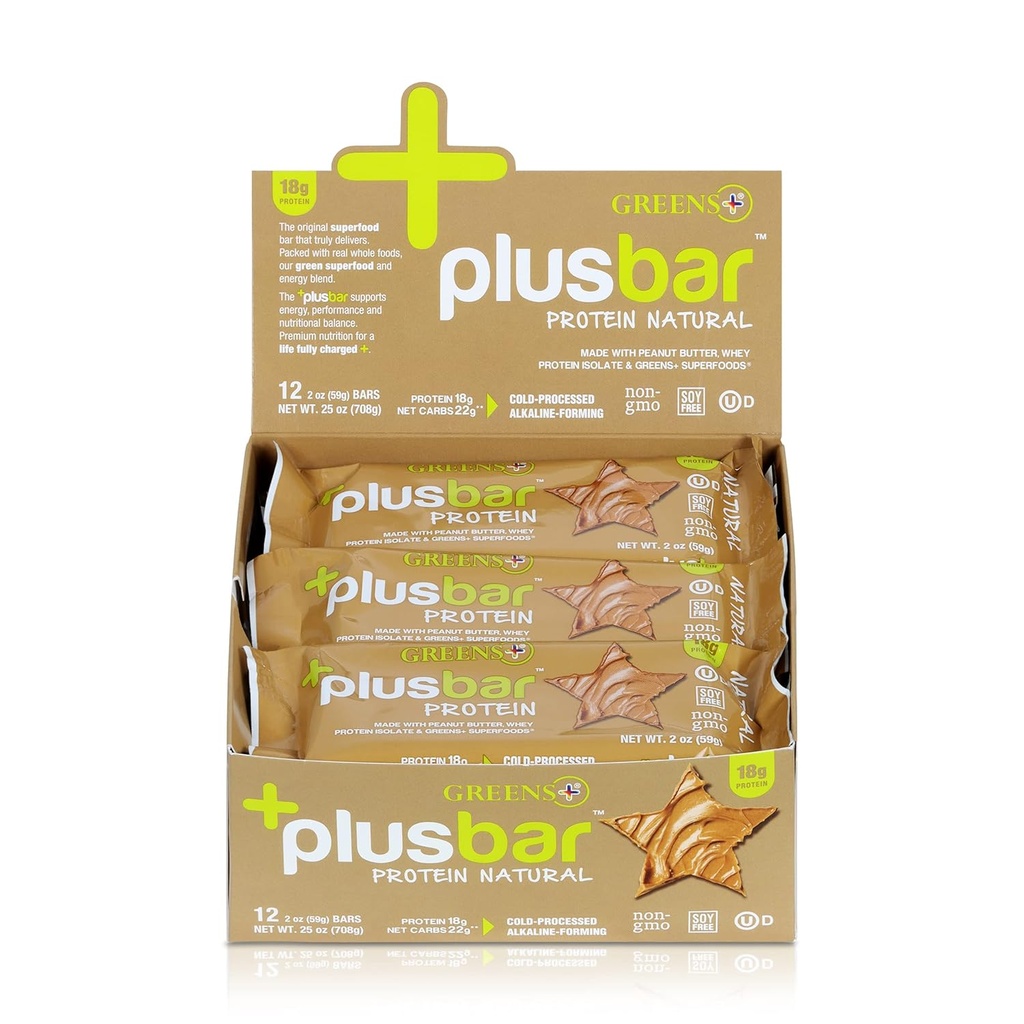 Verts+ Plusbar Protéines naturelles , sans gluten Barre de protéines de lactosérum biologique , non OGM 12 barres