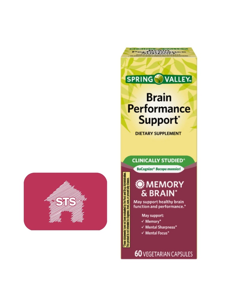 Spring Valley Brain Performance Support, 60 Tel + STS Sticker.
