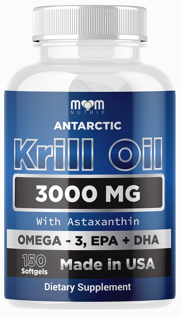 MOM NUTRIX Antarctique Krill Oil Supplément - 150 Softgels - High Absorption EPA, DHA, Astaxanthin & Phospholipide - Pas d'arrière-goût de poisson comme l'huile de poisson - Fabriqué aux États-Unis