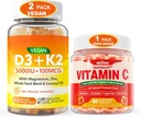2 Pack Vegan Vitamin D3 5000IE K2 Gummies+ 1 Pack Whole Food Vitamin C Gummies