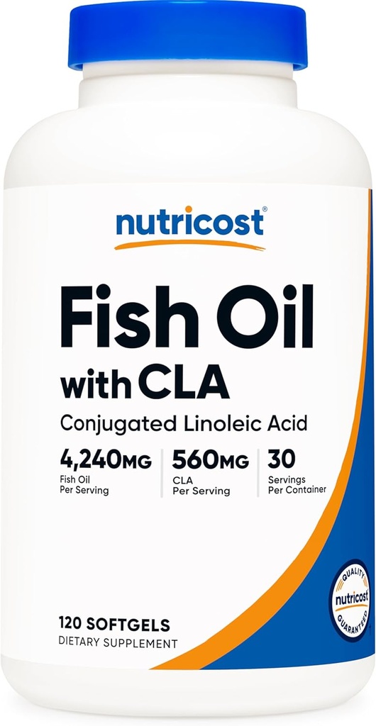 Nutricost Visolie met CLA (120 Softgels) - 4240mg Visolie en 560mg Vermengd Linolzuur per portie, GGO-vrij, glutenvrij, 30 porties