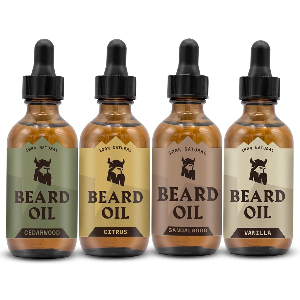 Huile viking pour les hommes - 0.66 Fl Oz Pack de 4, Vanille, Sandalwood, Cedarwood & Citrus - Promotion de la croissance plus complète avec l'huile de croissance de Beard - Cedarwood Vanilla Scents pour les hommes