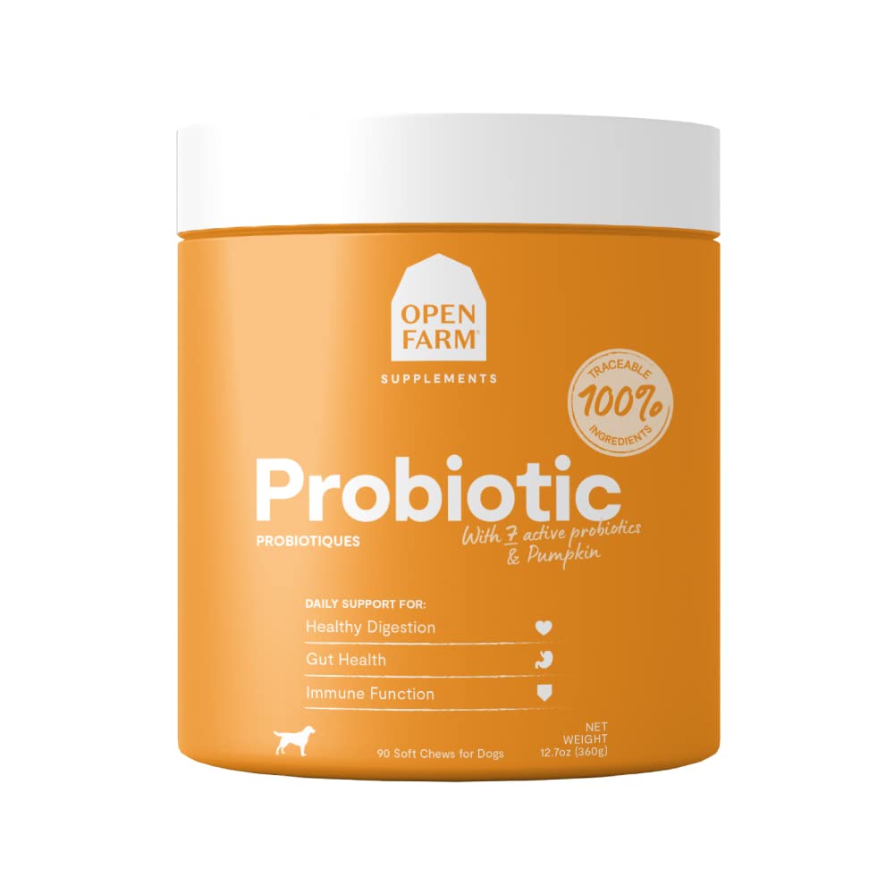 Open Farm Probiotic Kauwen, Hondensupplement, Honden Vitaminen, Ondersteunt Normale Flora en Bowel Movement Met behulp van Traceable en Vet-Approved Ingrediënten, 12.7 oz, 90 Tellen