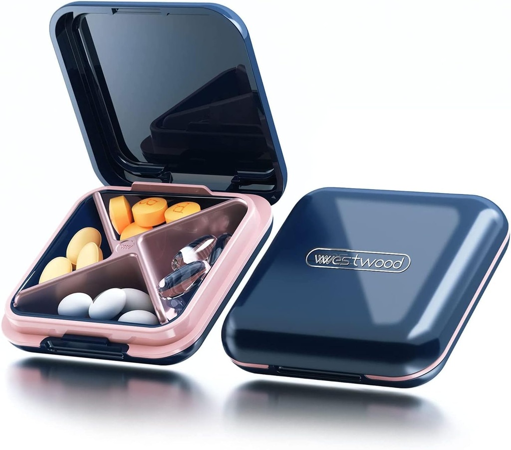 Kleine pil geval, Travel pil Box, Portable pil container voor portemonnee of zak, Daily Medicine Organizer Waterdichte 4 Compartiment Compacte pil houder voor vitaminen, supplementen, medicatie