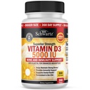 Vitamine D3 5000 IE (125 mcg) Natural Immune Support Supplement, botsterkte, gezonde spierfunctie, met olijfolie voor de hoogste absorptie, glutenvrij & niet-GMO, 1 jaar aanbod, 360 Softgels