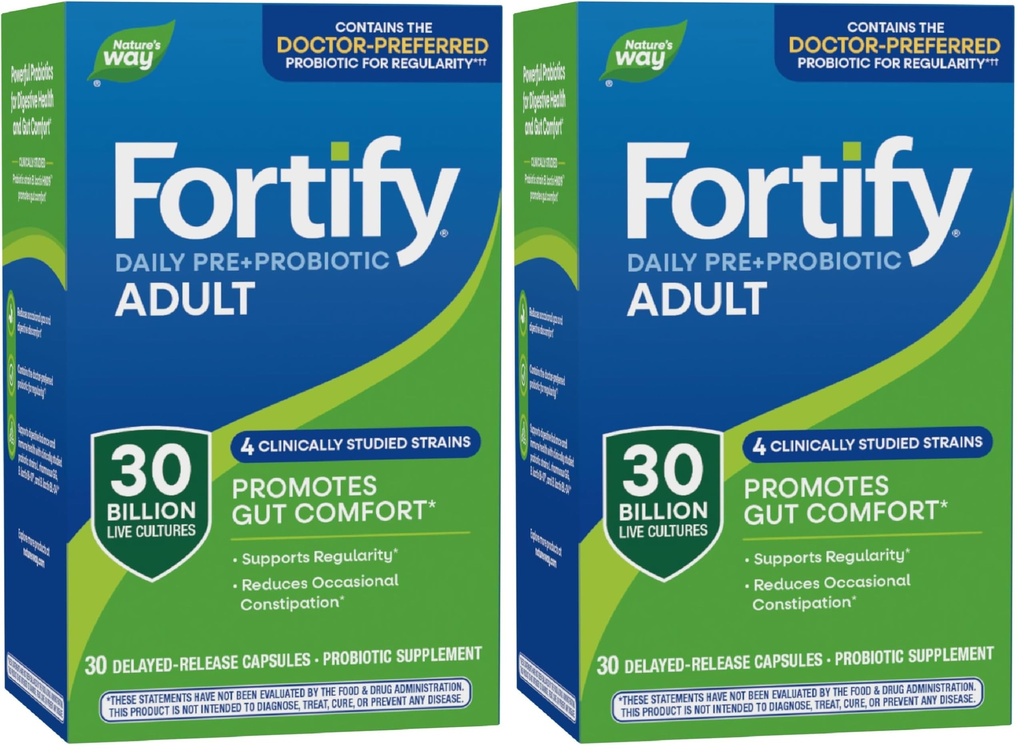Nature's Way Fortify Daily Pre+Probiotic Adult 30 Miljard, Probiotics for Immune and Digestief Health Support*, 30 Miljard Live Cultures, 30 Capsules (pack of 2)