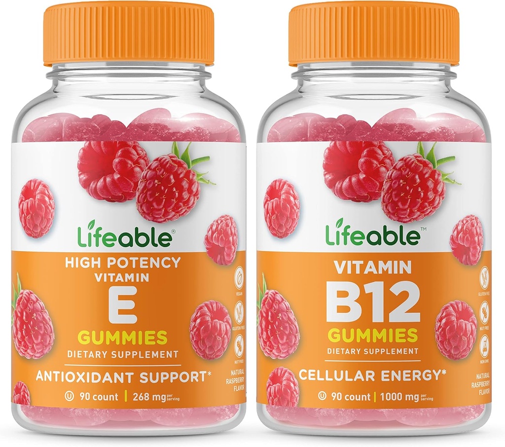 Levensvatbare vitamine E + vitamine B12, Gummies Bundle - Grote Proeverij, Vitaminesupplement, Glutenvrij, GGO-vrij, Kauwgom